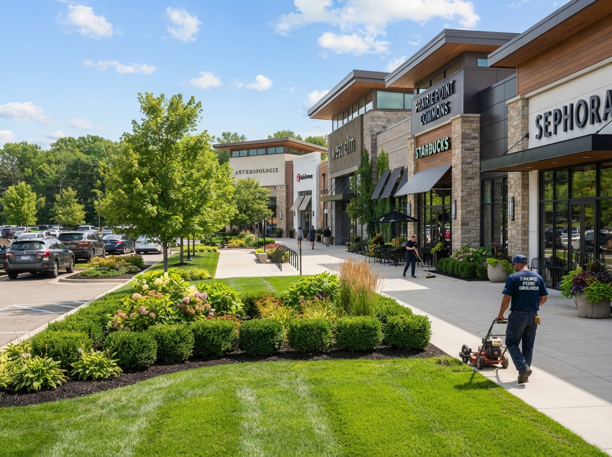 Professionally maintained retail commercial property with clean grounds