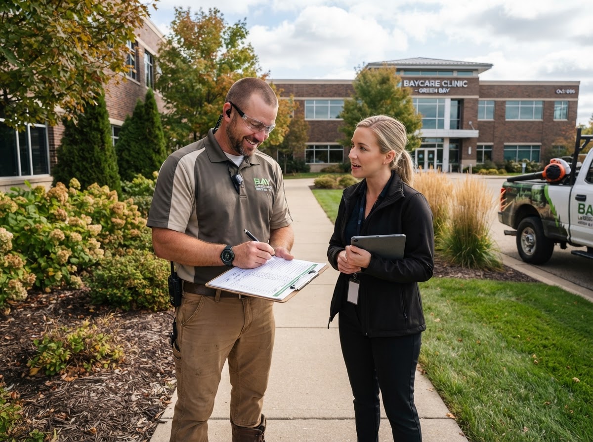 PrimeCut Grounds professional reviewing property maintenance checklist