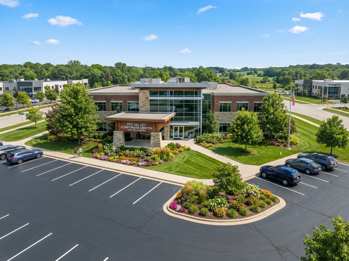 Commercial property in Appleton Wisconsin with professionally maintained grounds