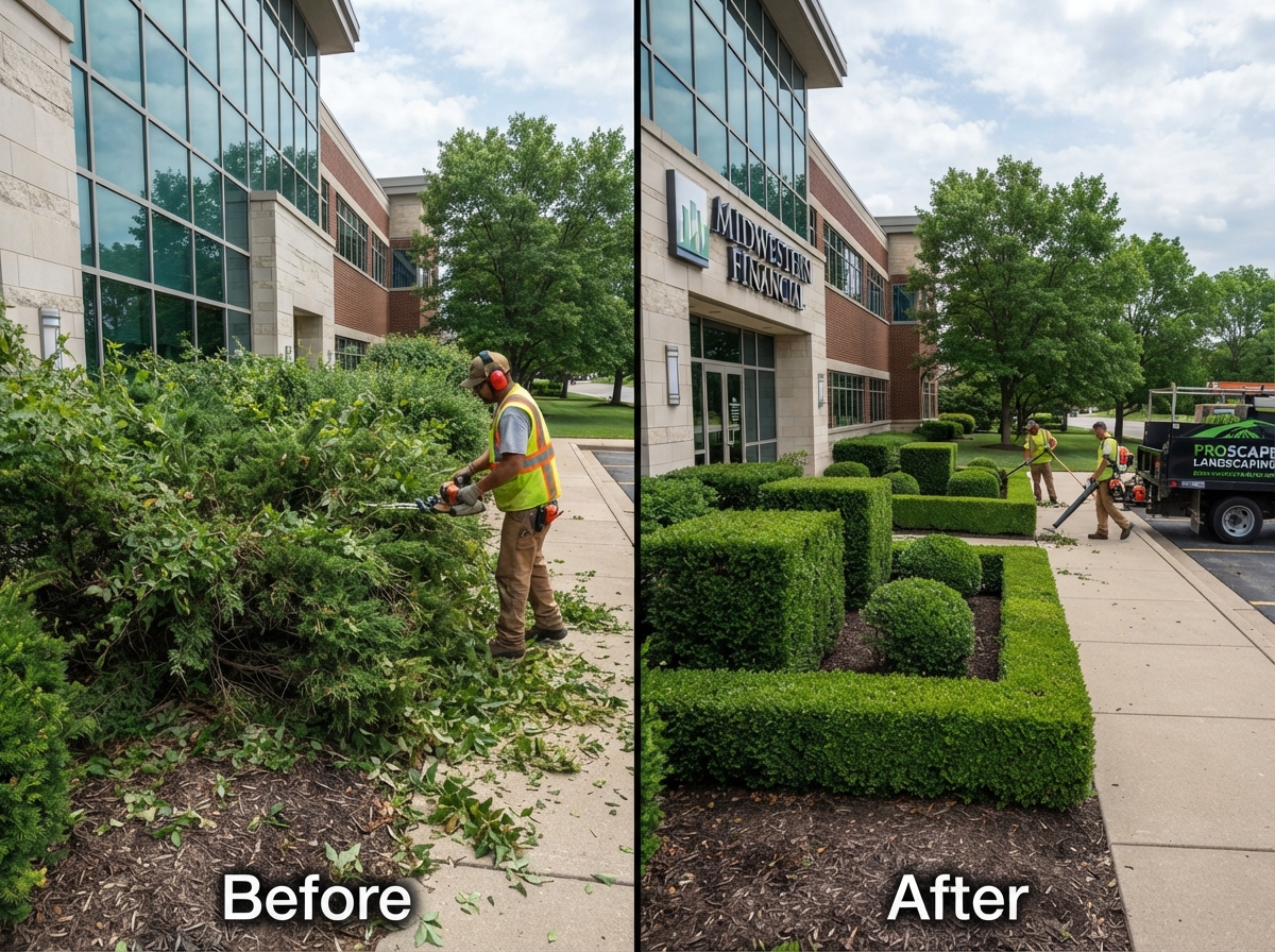 Hedge and shrub trimming at a property in Appleton Wisconsin