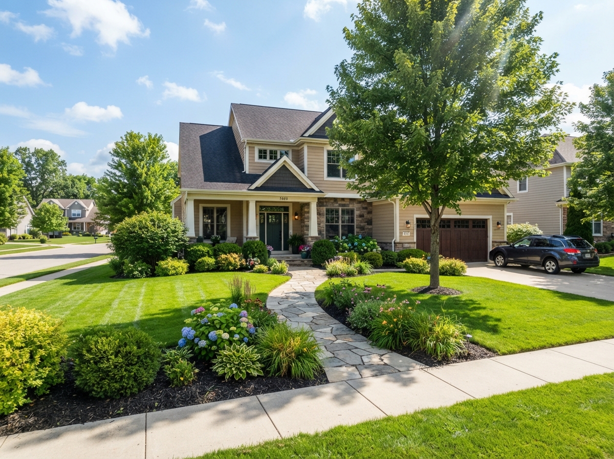 Beautifully maintained residential property in Green Bay Wisconsin with freshly mowed lawn