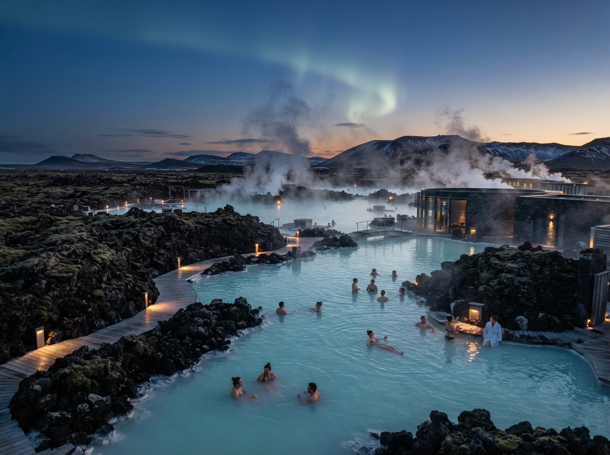Iceland — Geothermal lagoons, glacier caves & black-sand coast