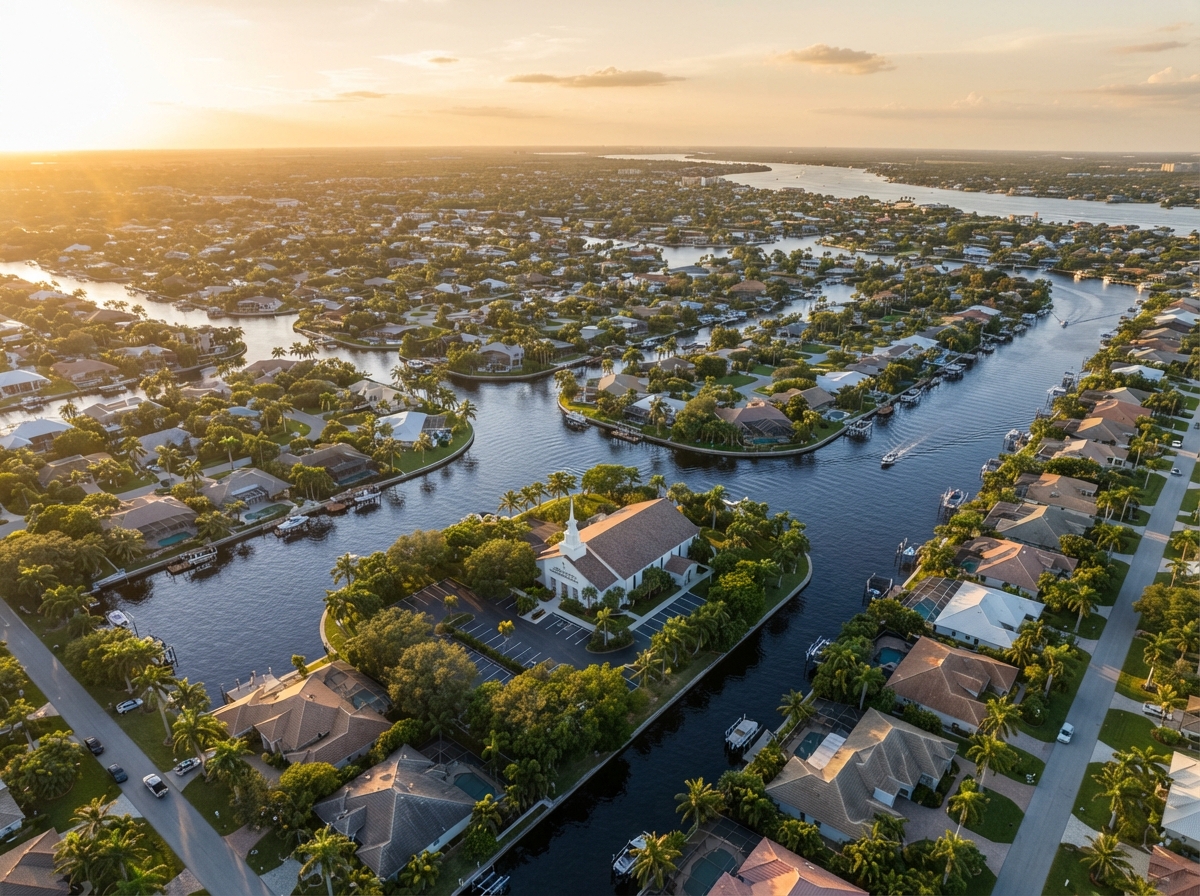 Aerial view of Cape Coral Florida canals and waterways