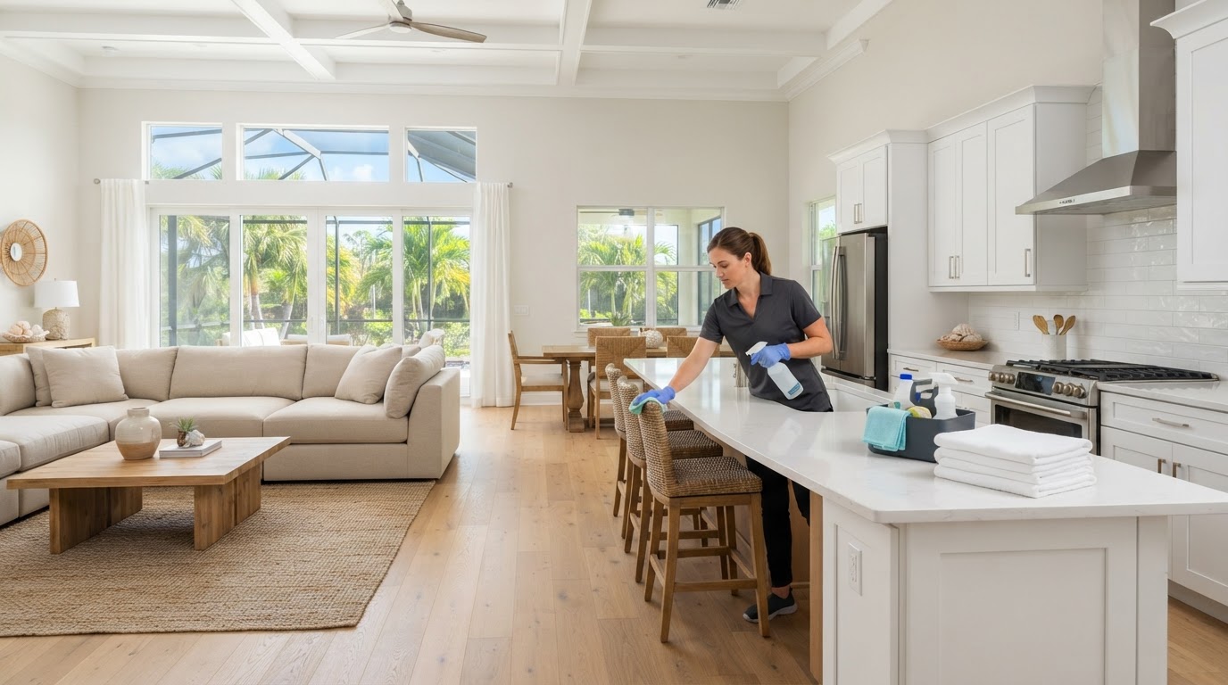 House cleaning service in a sunlit Southwest Florida home