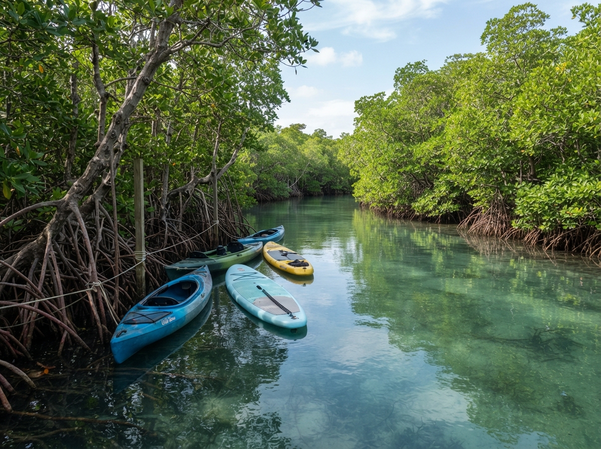 Kayaks and paddleboards on Southwest Florida mangrove waterways