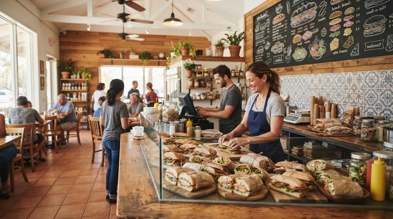 Casual deli and sandwich shop interior in Southwest Florida
