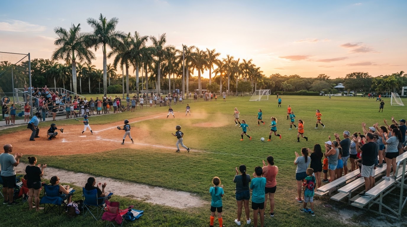 Youth sports athletes playing baseball and soccer in Southwest Florida