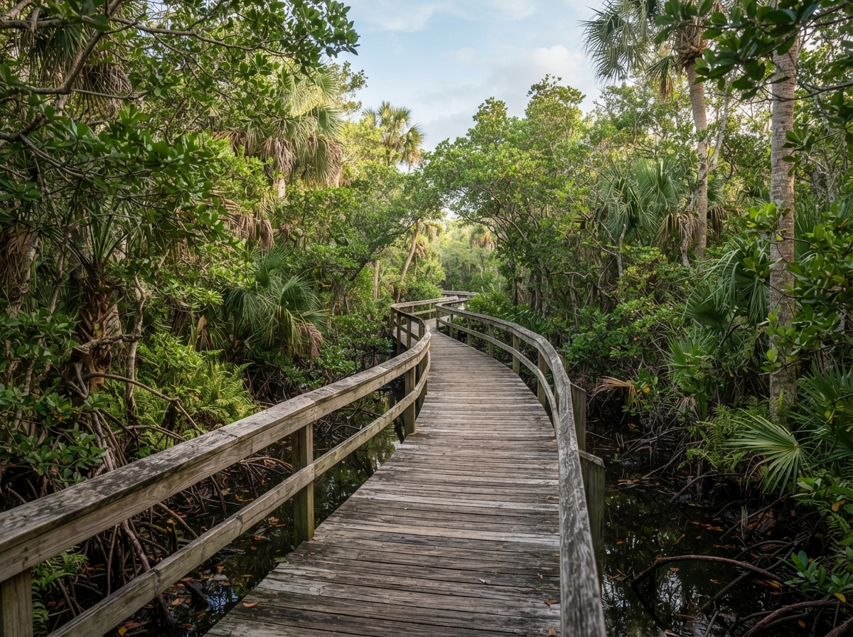 Boardwalk through Southwest Florida mangrove nature preserve