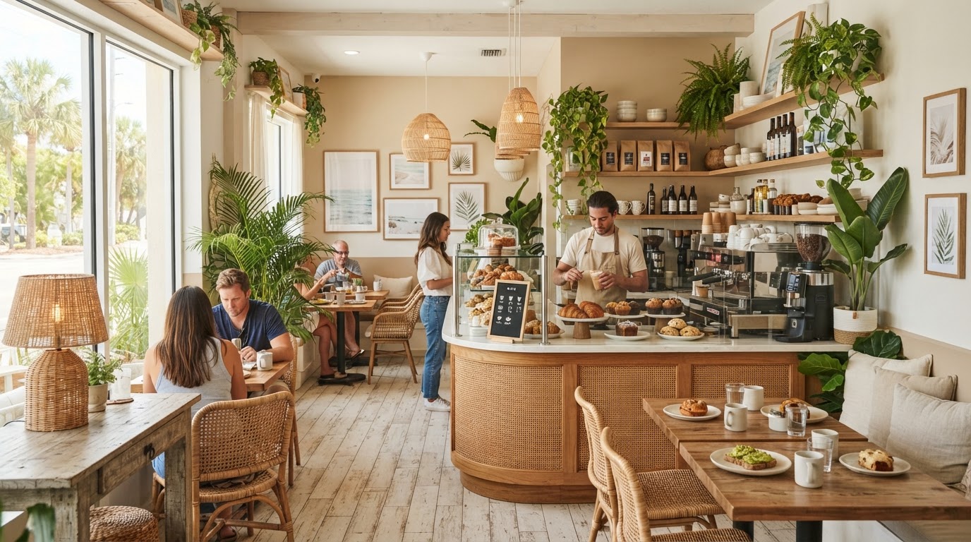 Cozy café and coffee shop interior in Southwest Florida