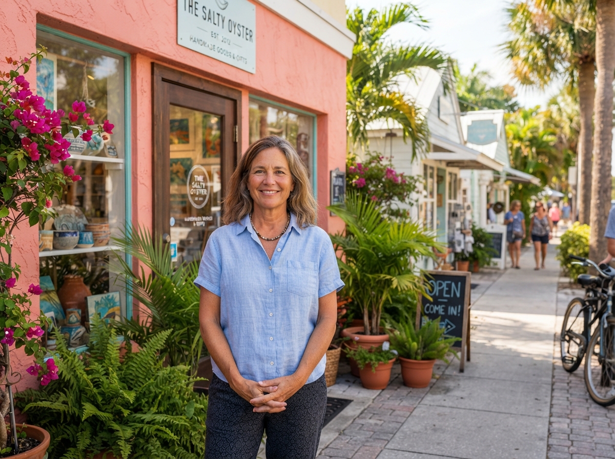 Local business owner standing proudly in front of their Southwest Florida storefront