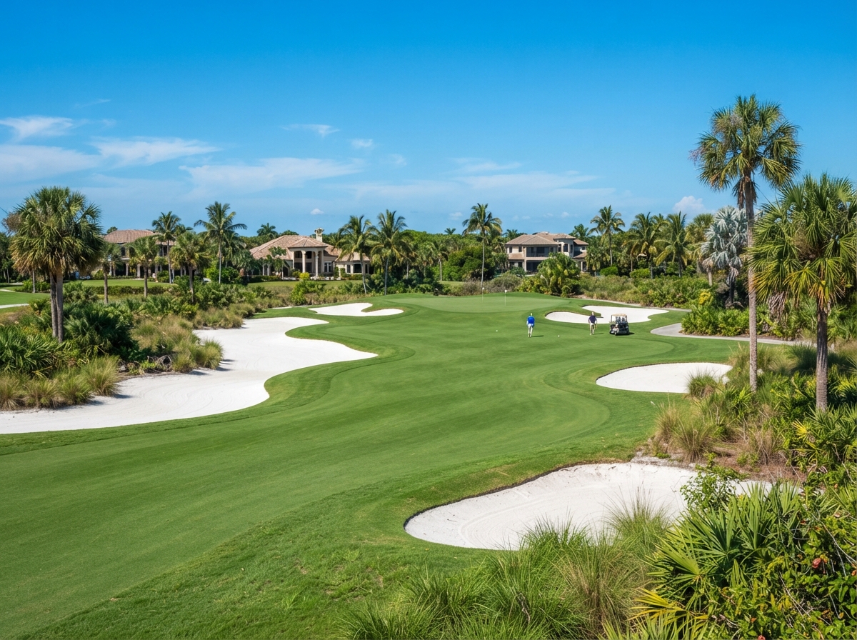 Semi-private Southwest Florida golf course with bunkers and palms
