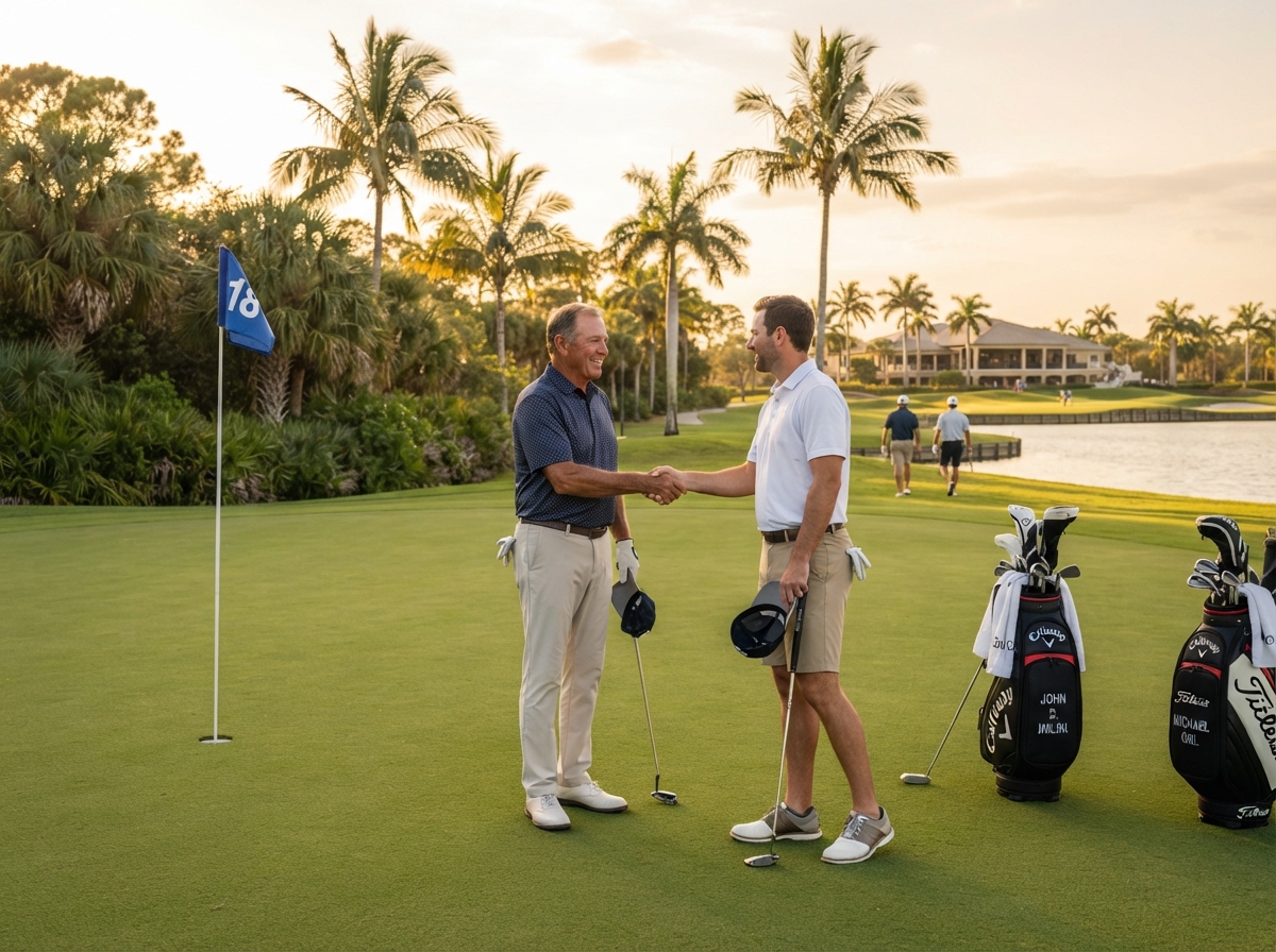 Golfers shaking hands on a green in Southwest Florida