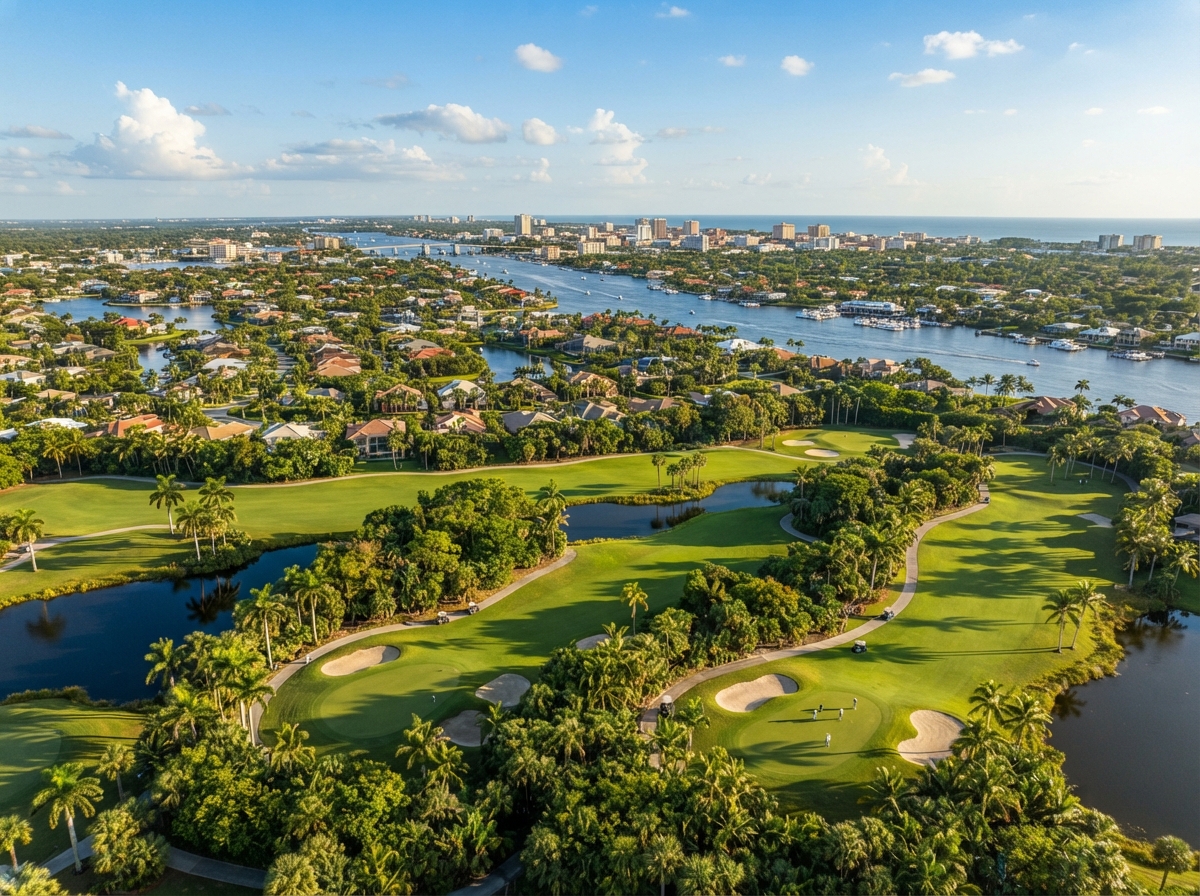 Aerial view of Fort Myers Florida with a golf course