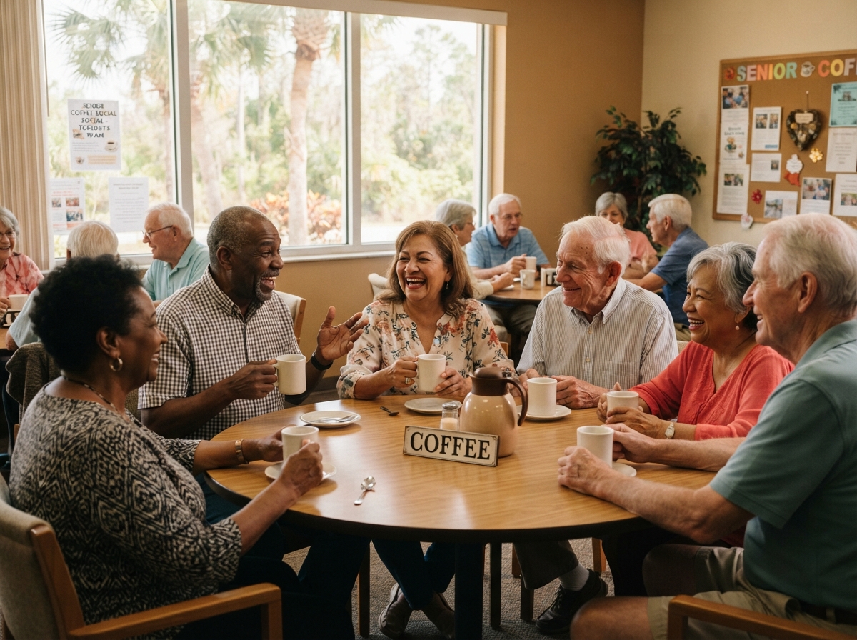 Diverse group of senior adults enjoying a program together in Southwest Florida