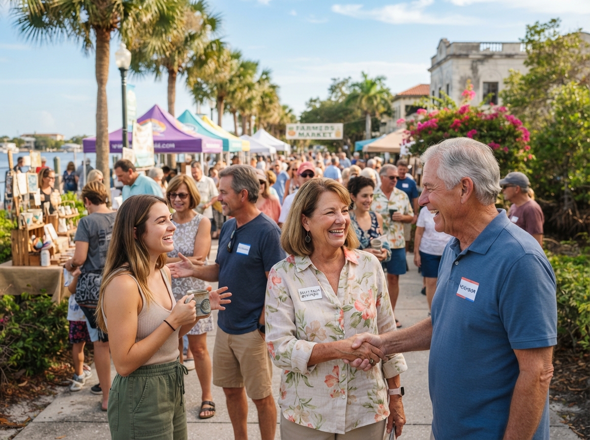 People interacting warmly at a Southwest Florida community gathering