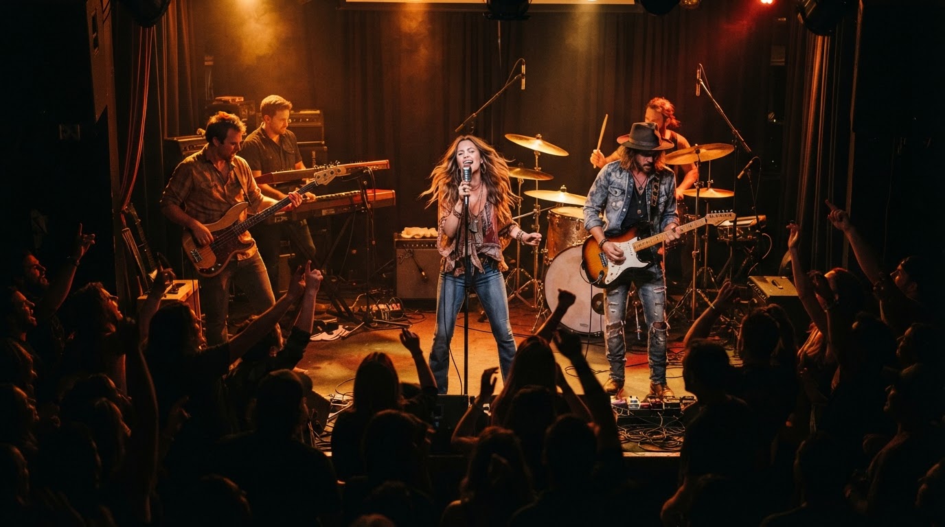 Full live band performing on stage at a Southwest Florida venue