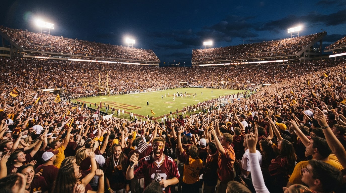 Packed stadium full of cheering fans on game day