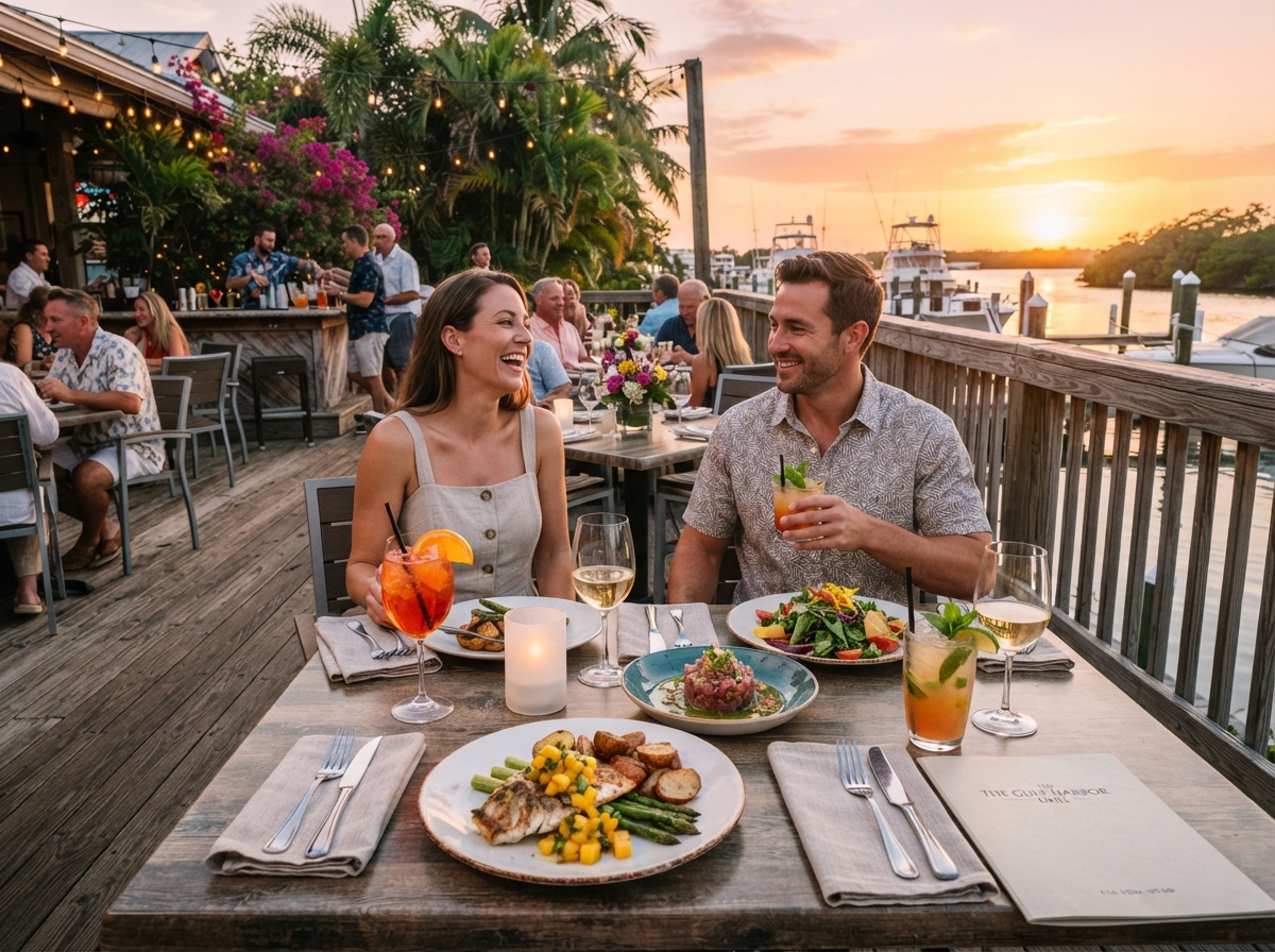 Waterfront dinner and drinks at a Southwest Florida restaurant patio