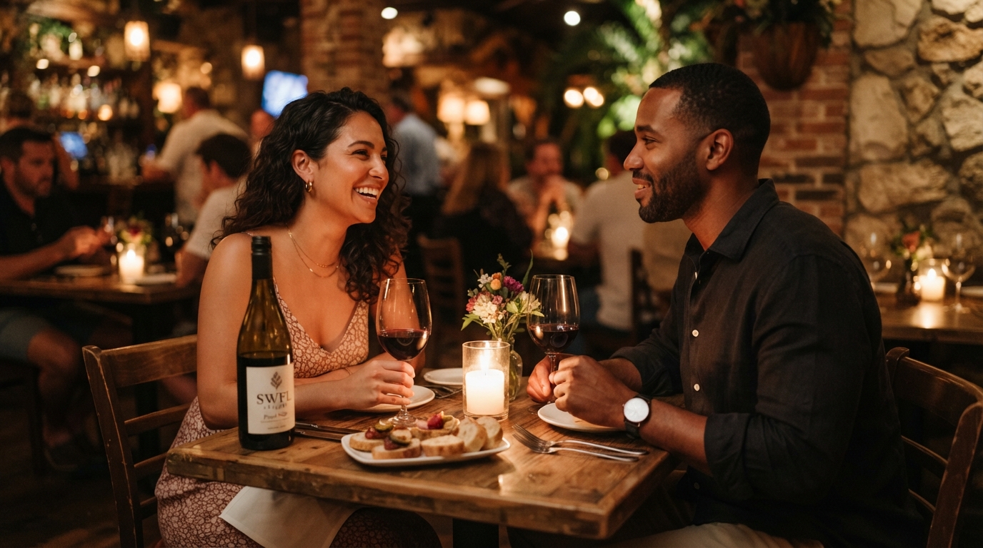 Cozy intimate candlelit restaurant table for a date night in Southwest Florida