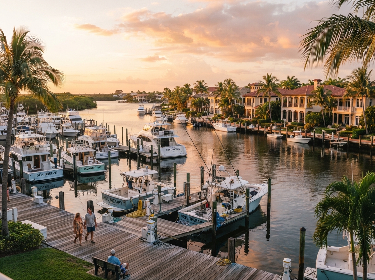 Scenic Southwest Florida marina and waterfront lifestyle at golden hour