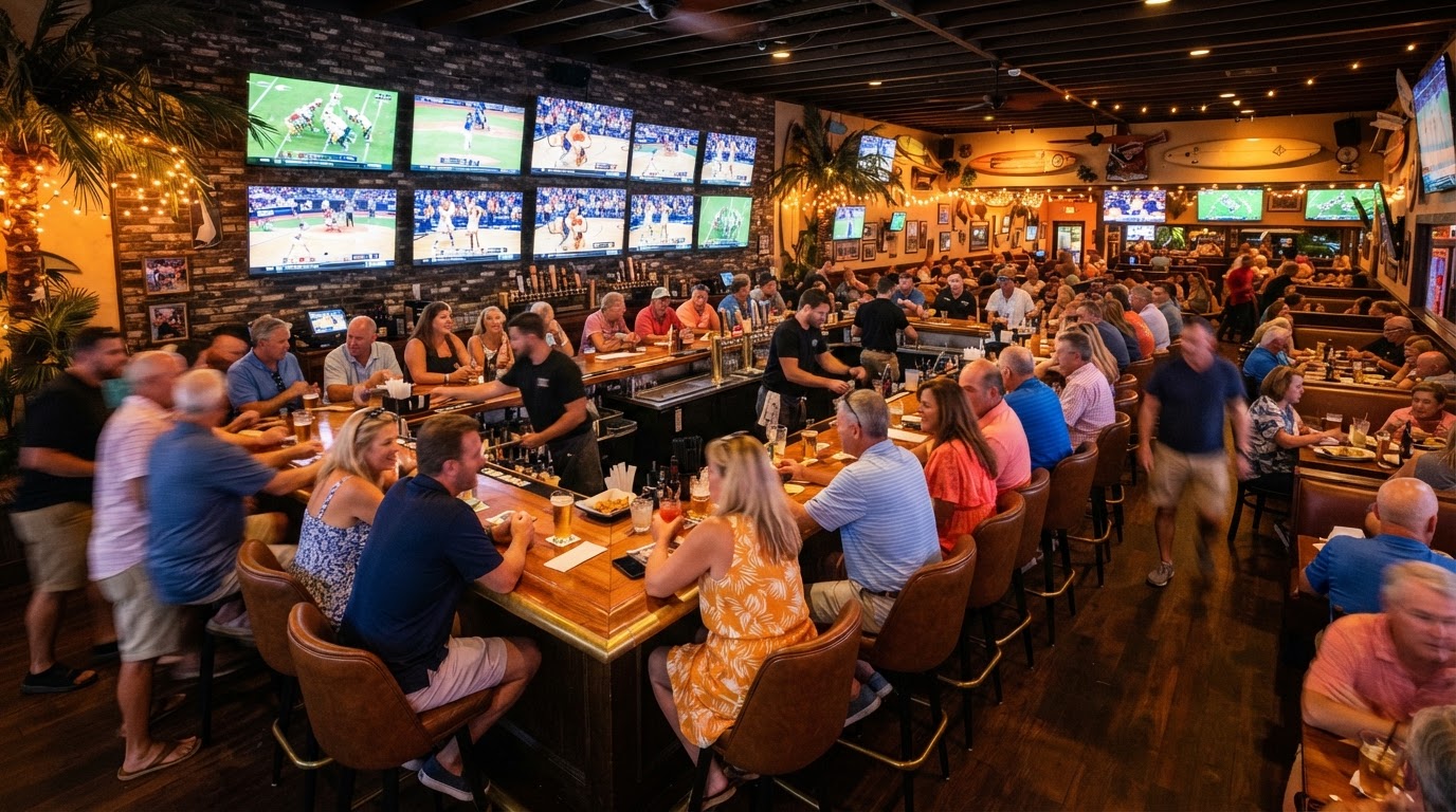 Lively sports bar and grill interior in Southwest Florida