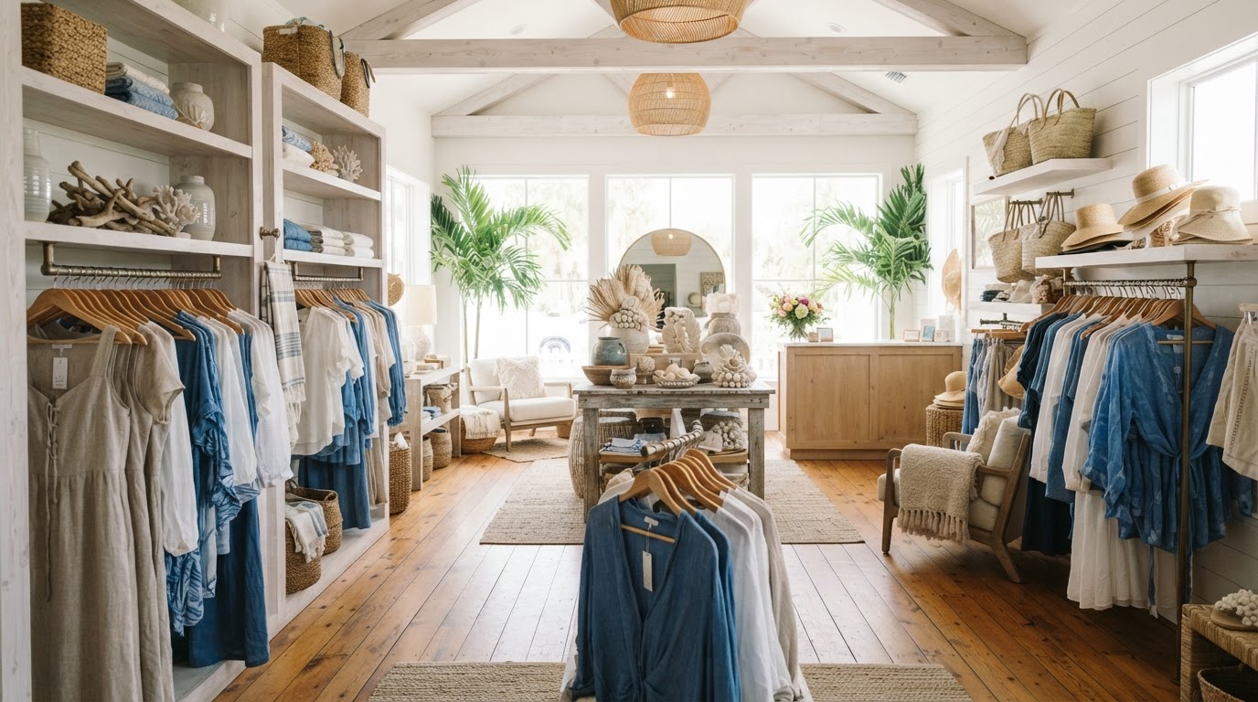 Coastal boutique retail shop interior in Southwest Florida