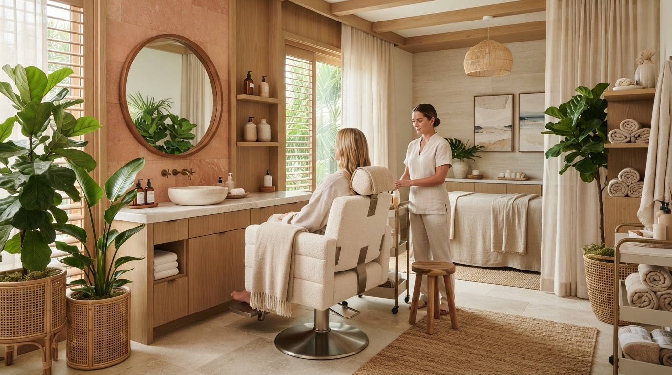 Upscale coastal wellness spa and salon interior in Southwest Florida