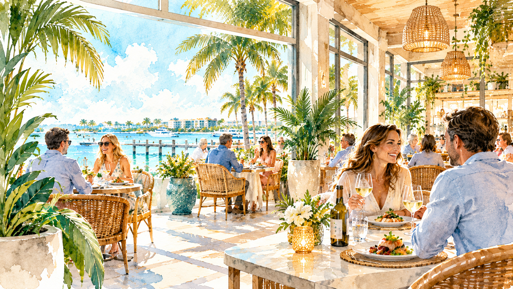 Waterfront dining patio and restaurant in Southwest Florida