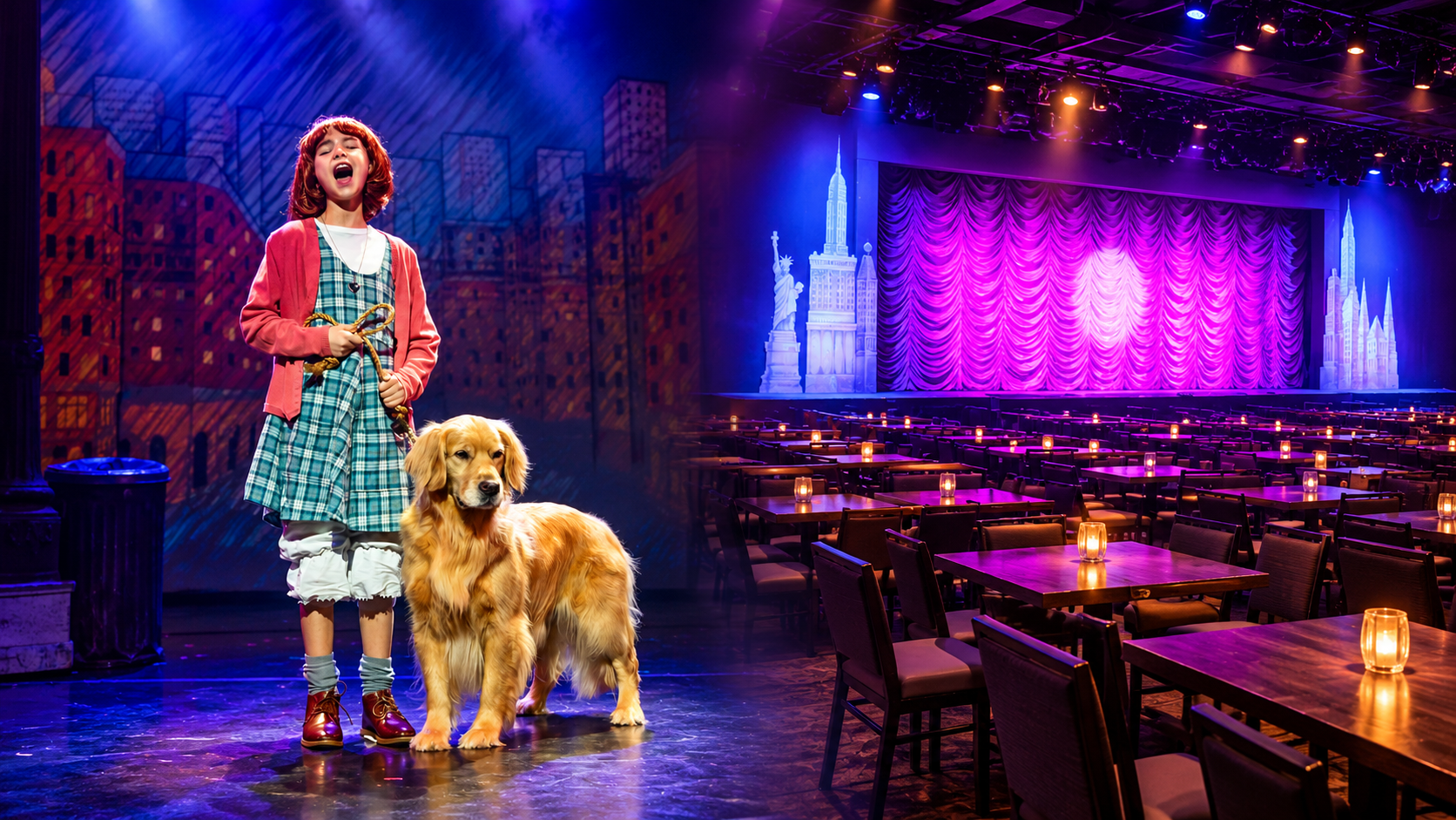 Broadway Palm Dinner Theatre live musical stage performance and dining room interior