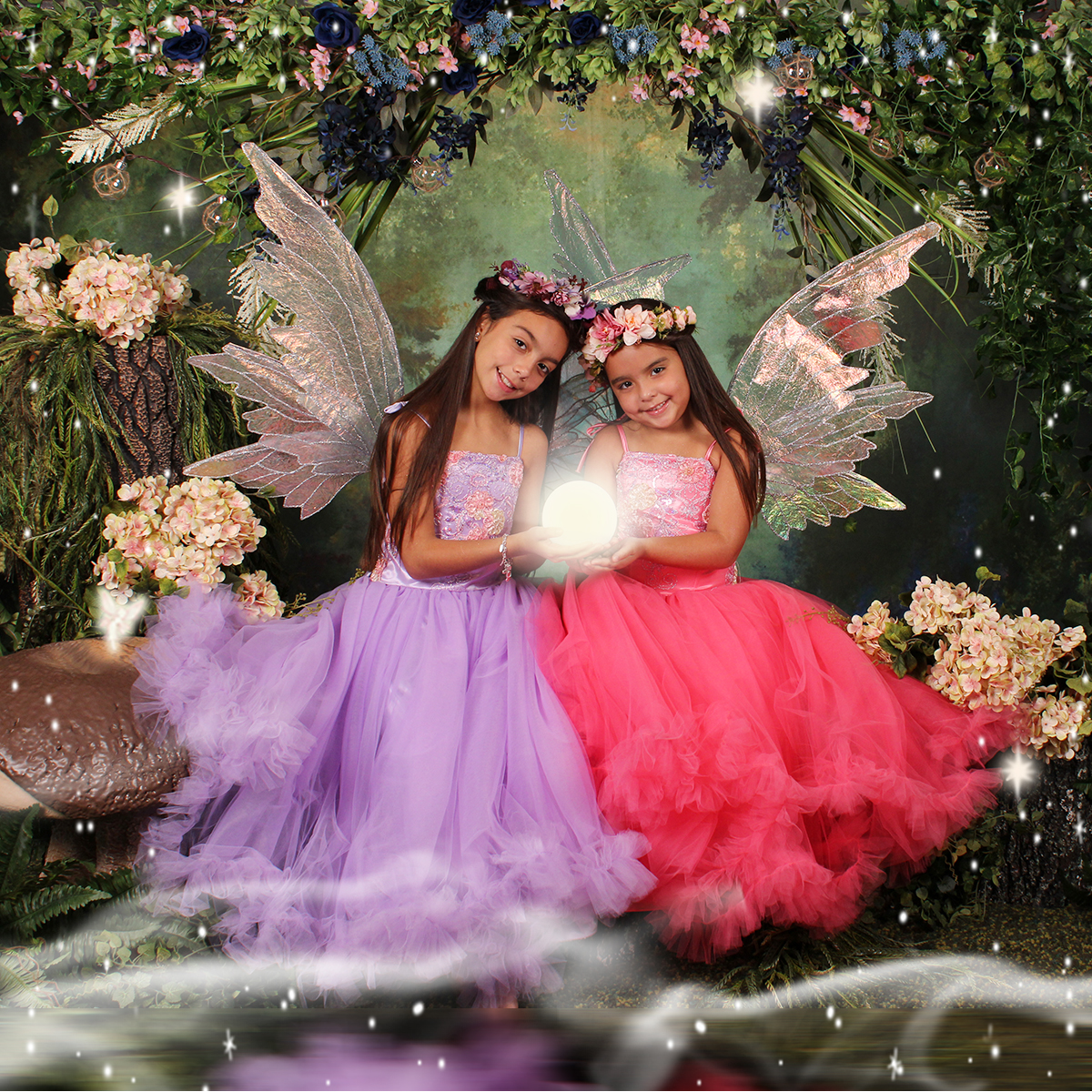 Siblings in an enchanted fairytale woodland portrait