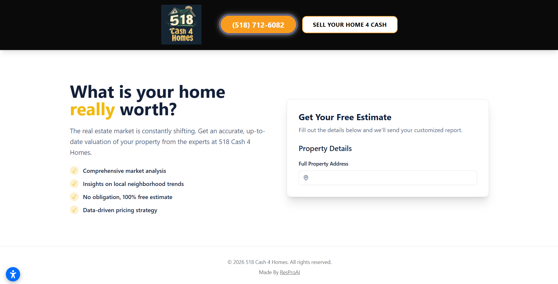 518 Cash 4 Homes — Valuation Funnel desktop view