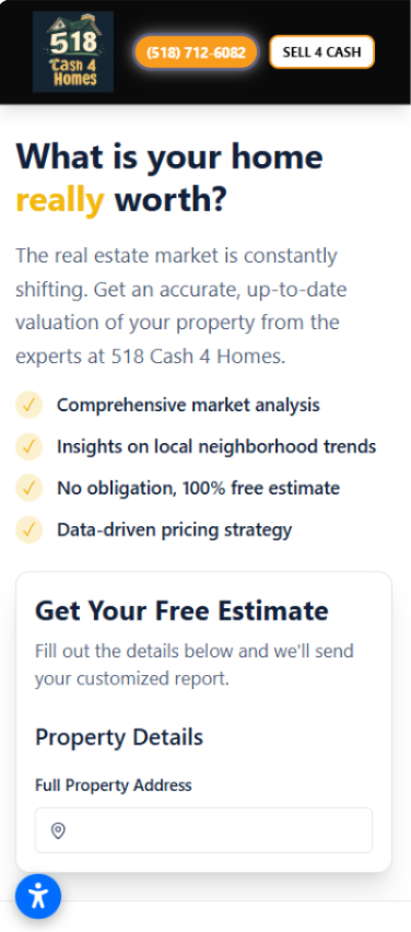 518 Cash 4 Homes — Valuation Funnel mobile view