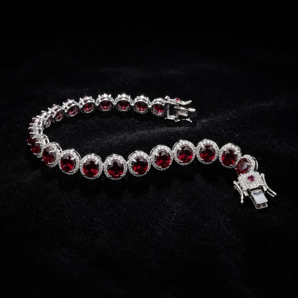 Crimson Halo Tennis Bracelet