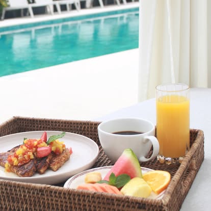 Poolside fresh breakfast tray