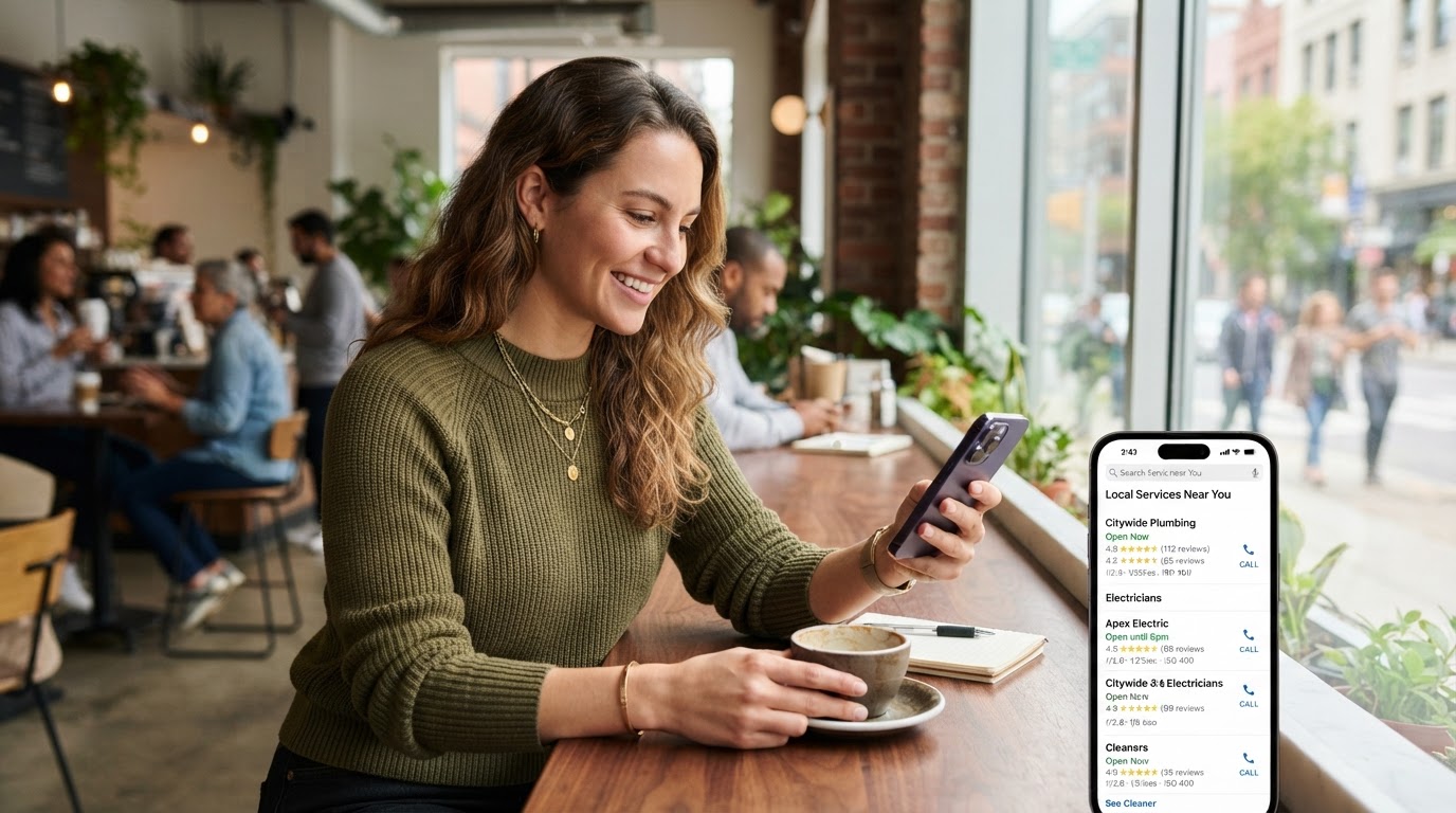 Customer searching for local services on a smartphone