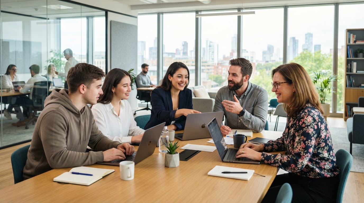 Business team collaborating in a modern office