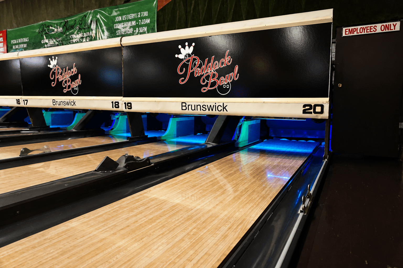 Paddock Bowl lanes in Pacheco, CA - classic wooden bowling lanes with Brunswick pinsetters