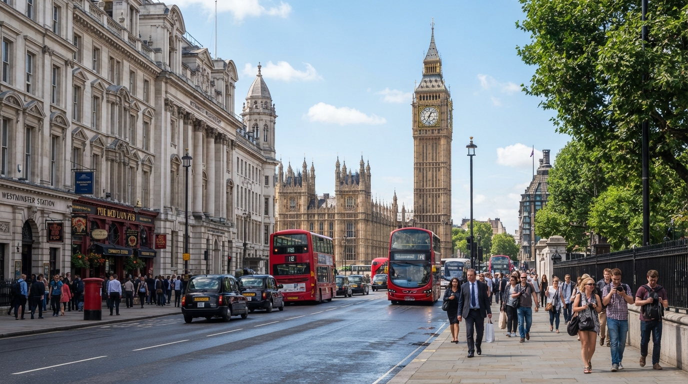 Westminster London skyline with iconic landmarks