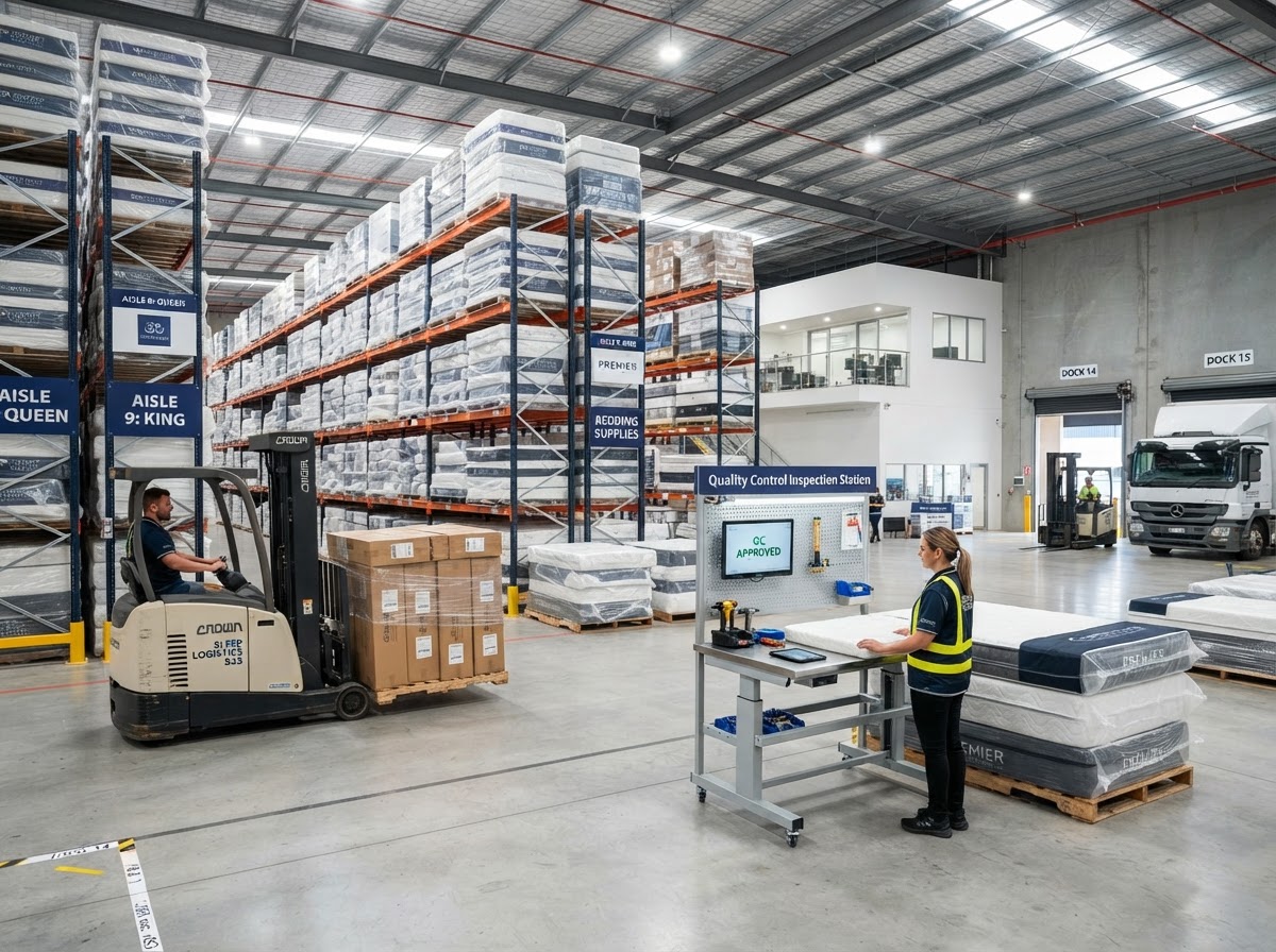 Premium mattress warehouse logistics and quality control