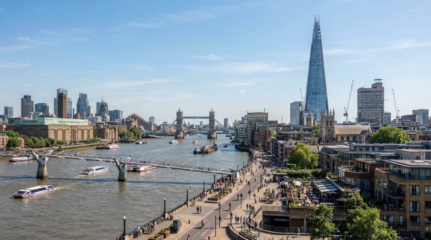Southwark London riverside view with The Shard