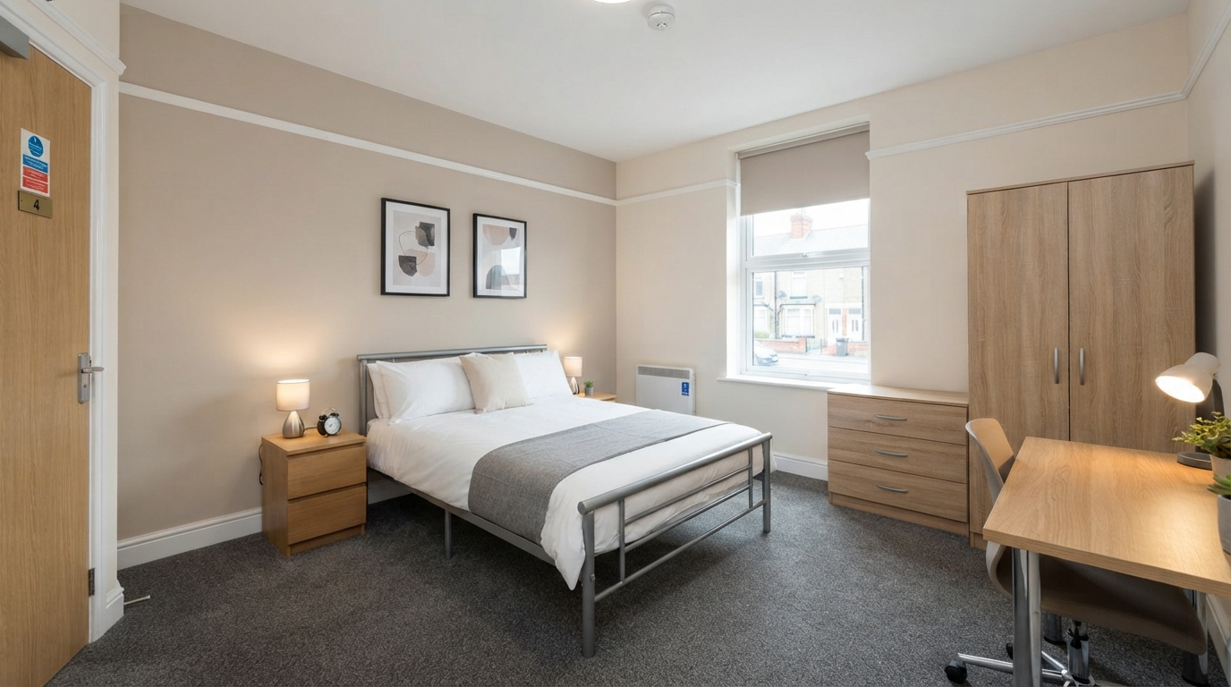 Clean furnished apartment bedroom suitable for rental property