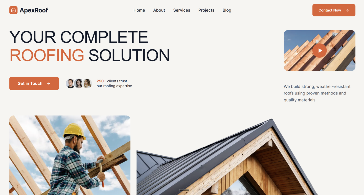 GoHighLevel Snapshot for Modern Roofing Company Website — Website Preview