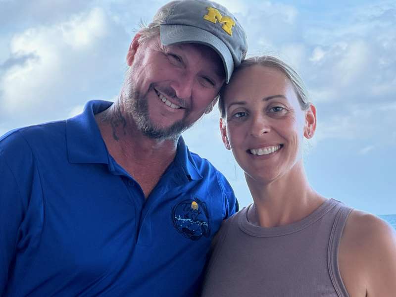 Captain Nate and Chef Hilary aboard Touch the Sky catamaran