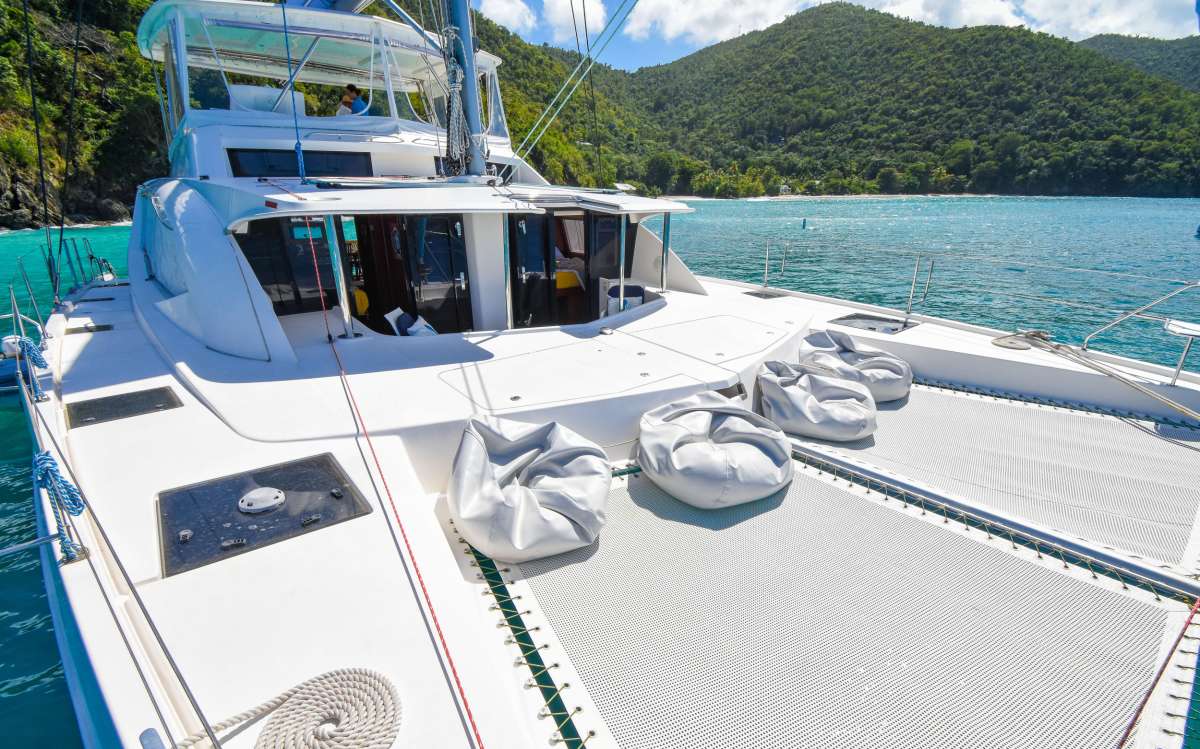Touch the Sky catamaran at golden hour in the BVI