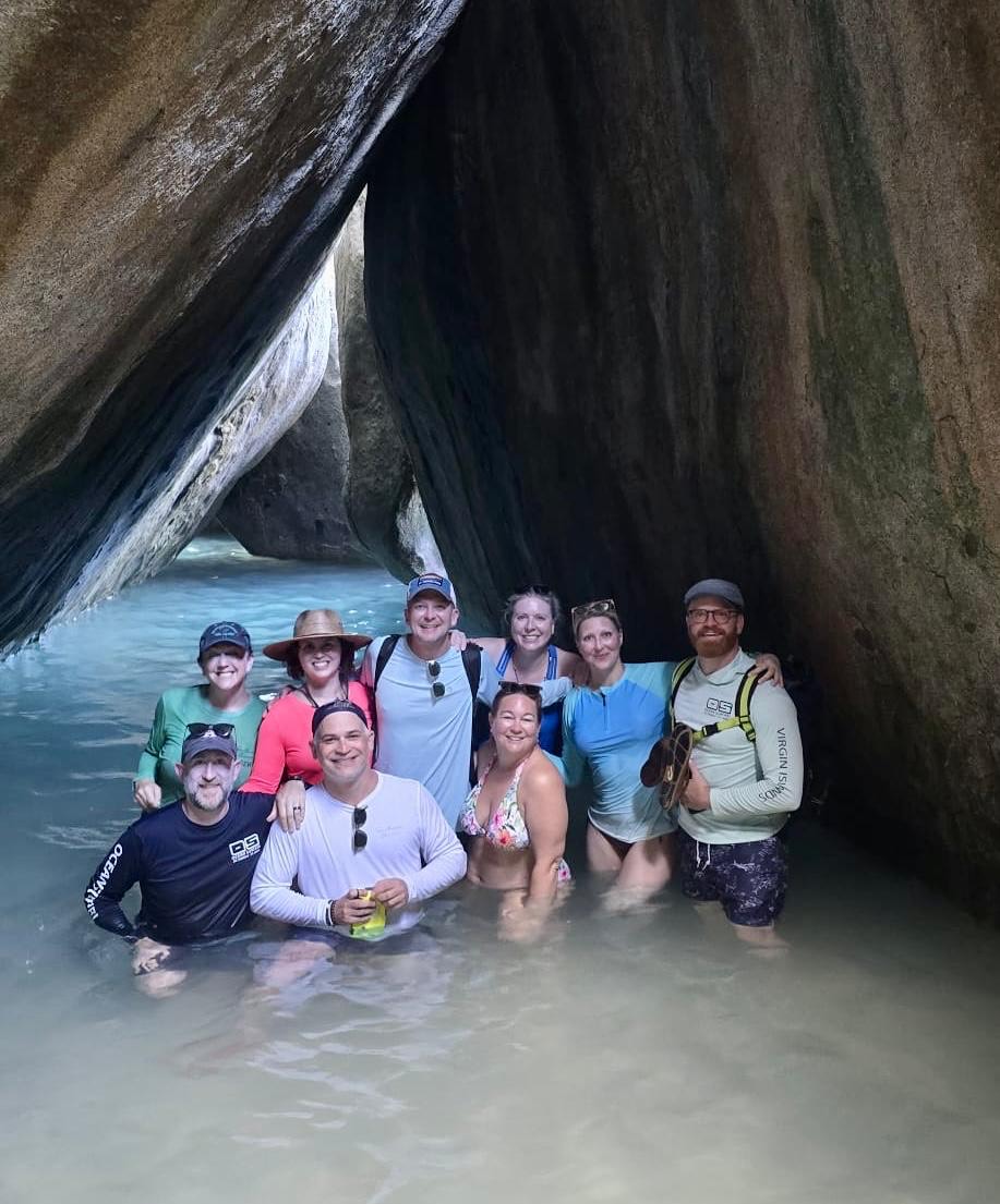Guests exploring The Baths at Virgin Gorda on a BVI charter