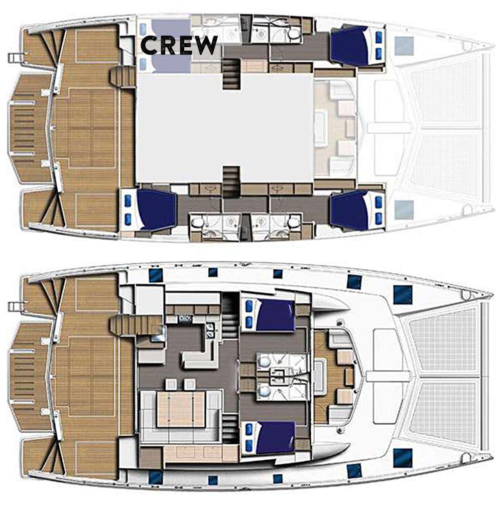 Touch the Sky yacht layout - deck and cabin floor plans