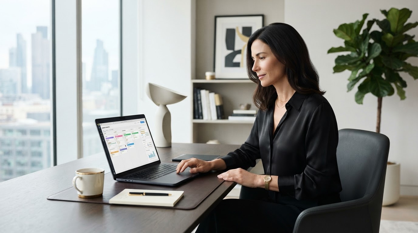 Service business owner reviewing a centralized CRM lead pipeline for customer follow-up and appointments.