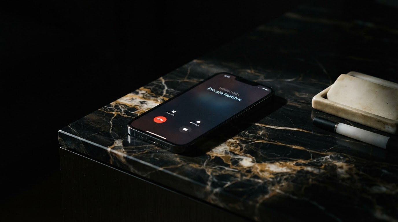 A smartphone on a dark onyx surface showing a missed call notification, representing lost business opportunities