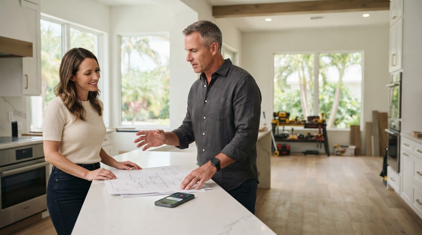 Service business owner working with a customer while missed call text back automation responds to an unanswered phone call.