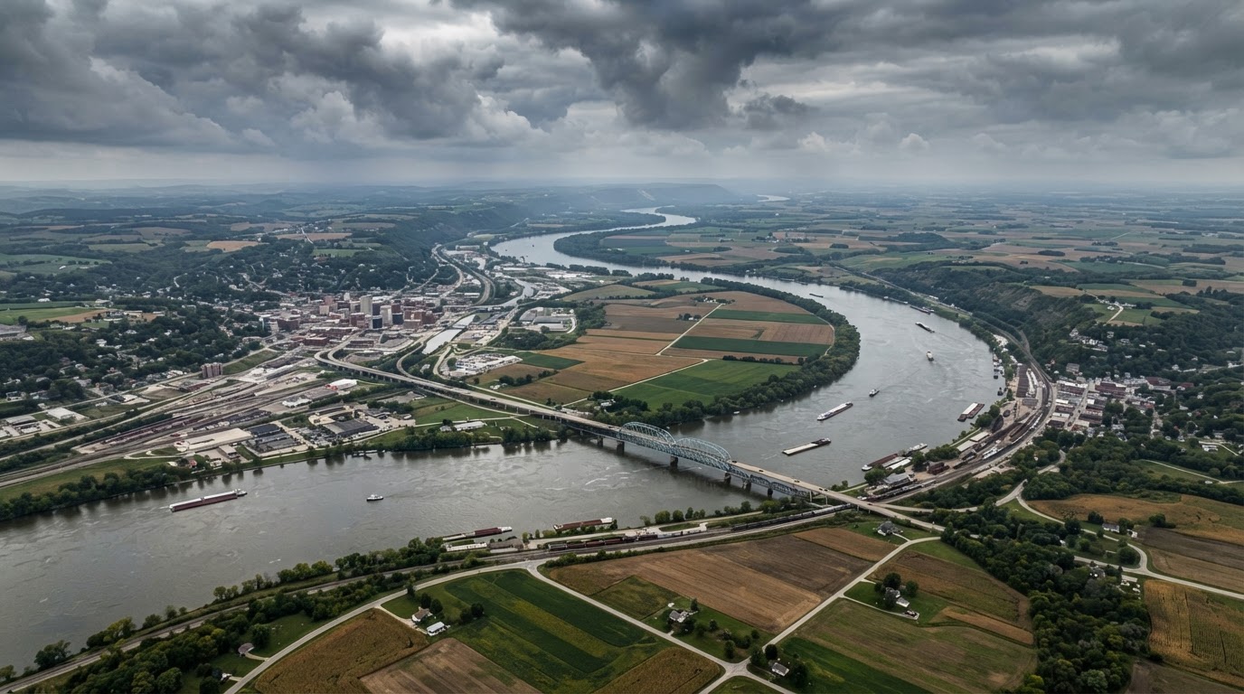 Aerial view of the Mississippi River between Iowa and Illinois
